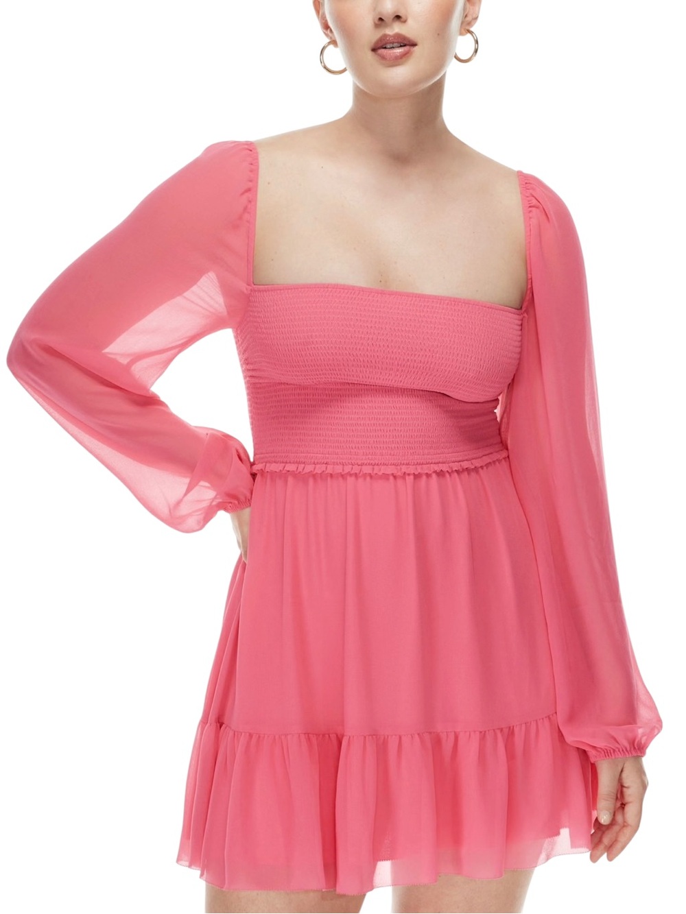 Aritzia Wilfred Tempest Long Sleeve Mini Dress Magenta Pink & White Sz M - Picture 12 of 16